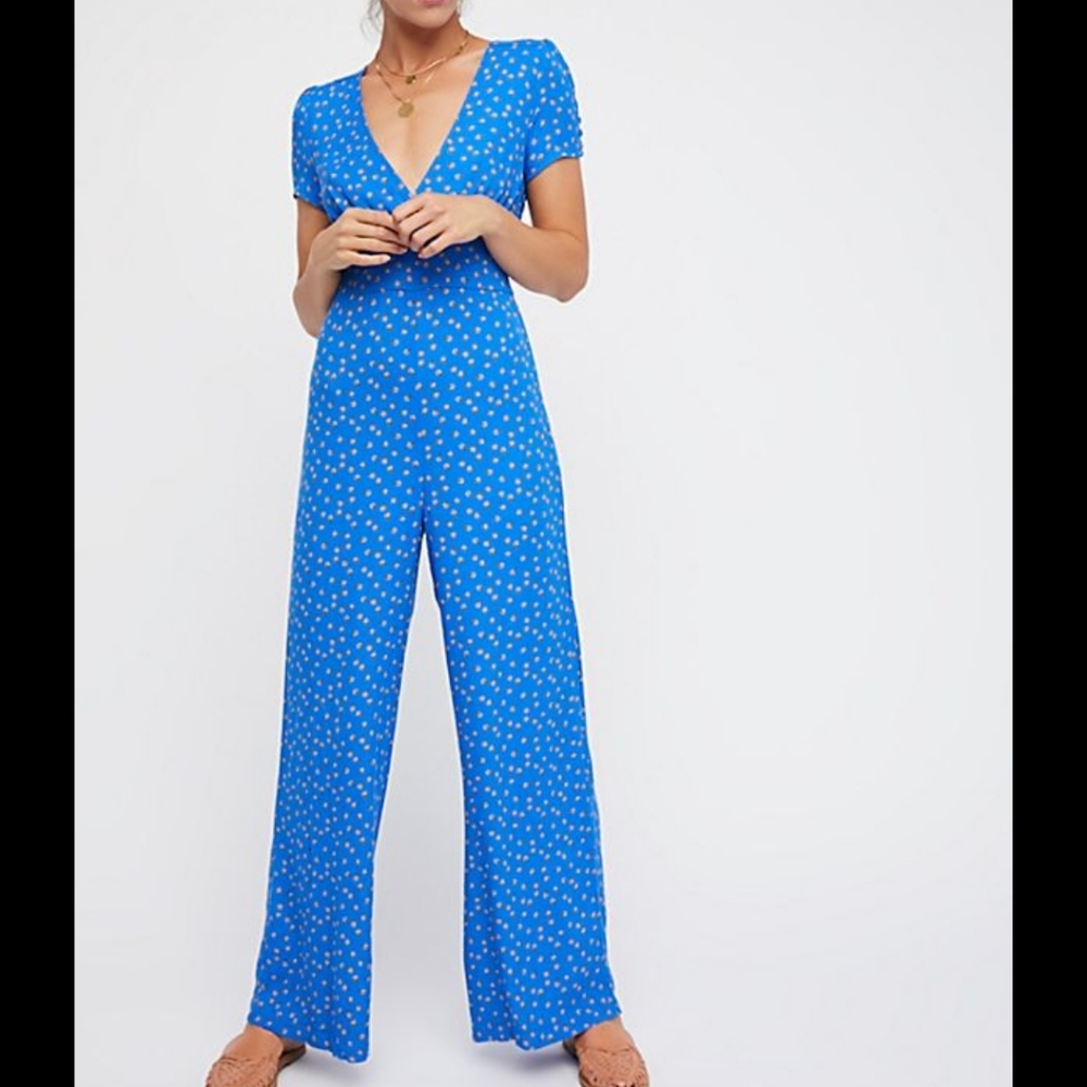 NWOT Free People Mia Jumpsuit cobalt blue, floral print